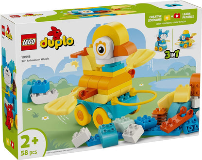 LEGO DUPLO 3 em 1 Animais sobre Rodas - Brinquedo de Construção Educacional com Blocos para Construir um Pato, Peixe ou Cachorro com Rodas e Alça - Presente para Meninas e Meninos a partir de 2 Anos - 10448