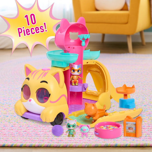Just Play Disney Conjunto de brinquedos Junior SuperKitties Purr ‘N’ Go com luzes e sons, 10 peças, figuras articuladas, brinquedo infantil para crianças a partir de 3 anos.