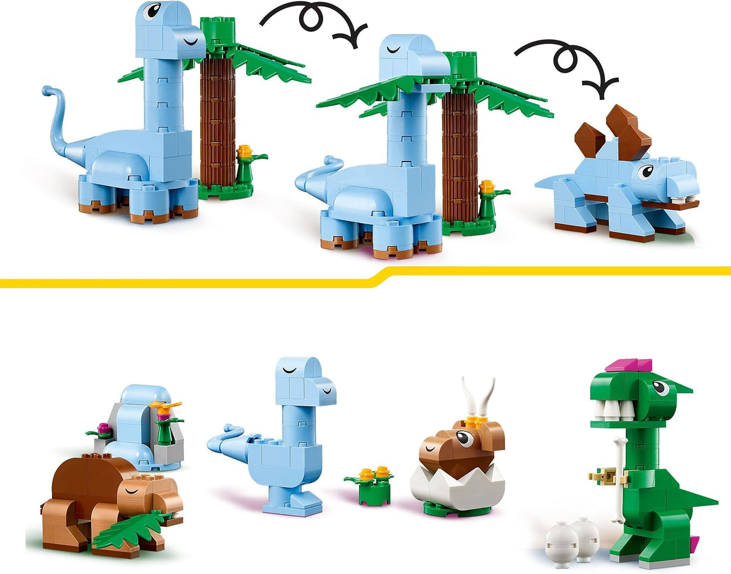 LEGO Conjunto de dinossauros criativos Classic, brinquedos de construção para crianças, peças variadas para brincadeiras imaginativas, inclui figuras de T. Rex e Triceratops Dino, presente de aniversário