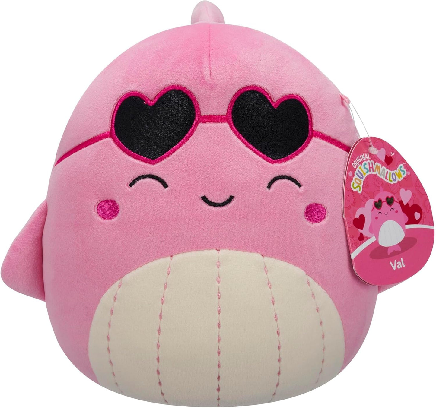 Squishmallows Original Val, a Baleia Rosa de 19 cm com Óculos de Sol em Formato de Coração - Pelúcia para o Dia dos Namorados