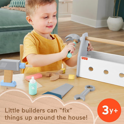 Fisher-Price Caixa de Ferramentas de Brinquedo de Madeira com Furadeira, Conjunto de 9 Peças para Brincar de Construção, Ideal para Crianças em Idade Pré-escolar a partir de 3 Anos, HYG50