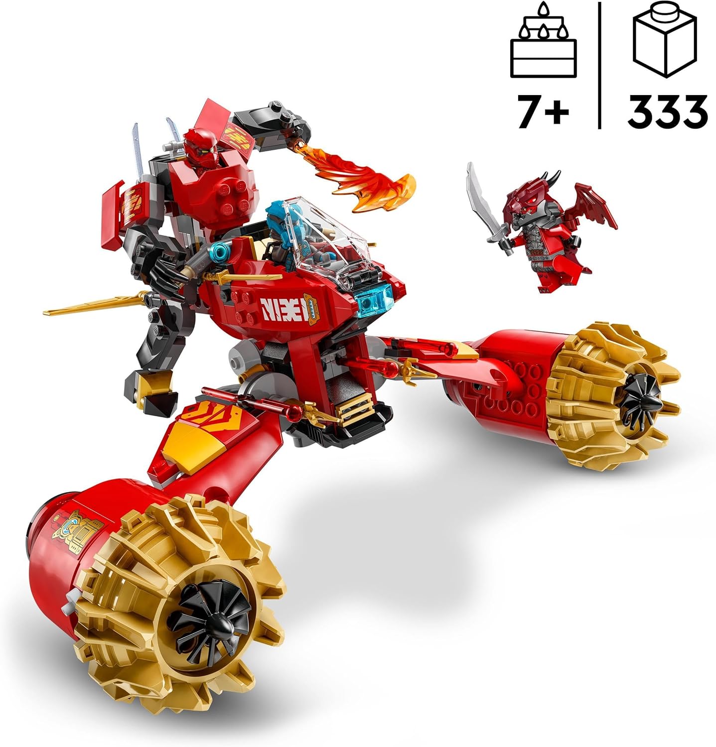 LEGO NINJAGO Kai’s Mech Storm Rider - Brinquedo ninja com uma motocicleta voadora, boneco de ação e 3 minifiguras - Ideia de presente de aniversário para meninos, meninas e fãs em ascensão de dragões com mais de 7 anos