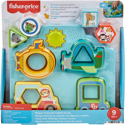 Brinquedo de encaixe Fisher-Price para bebês: Quebra-cabeça de veículos com formas, sons, música e luzes para desenvolvimento da coordenação motora fina, a partir de 9 meses, HRP31