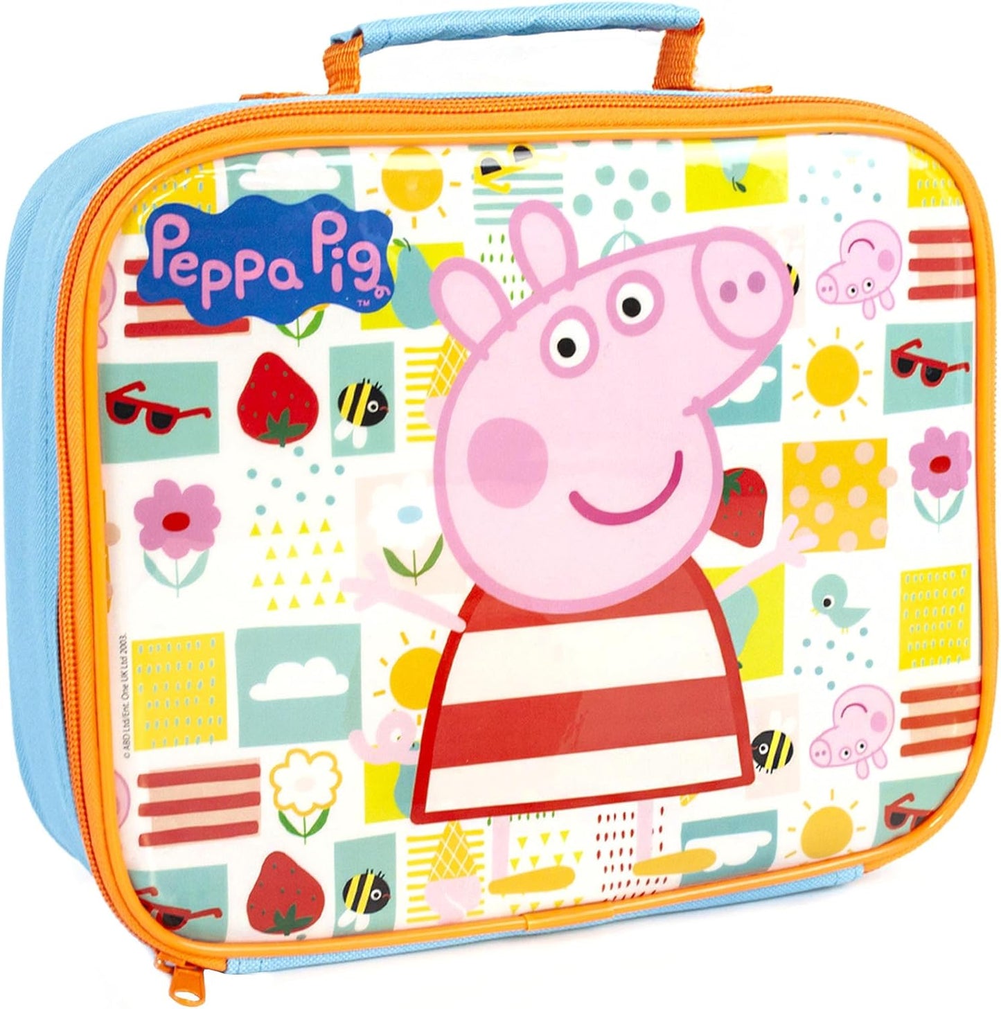 Peppa Pig Conjunto de lancheira para crianças | Bolsa de comida escolar, garrafa de água e pote de lanche | Aventura com George Pig, Rebecca Rabbit, Suzy Sheep | Conjunto de almoço leve a aventura da Peppa para todos os lugares