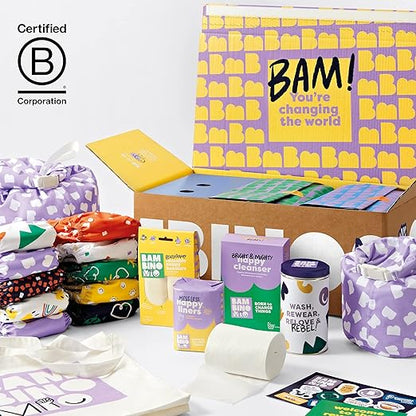 Bambino Mio, Reusable Nappy Set - The Changemaker Bundle, 20 x Nappies, Liners, Boosters, Wet Bags and Cleanser (Brave)