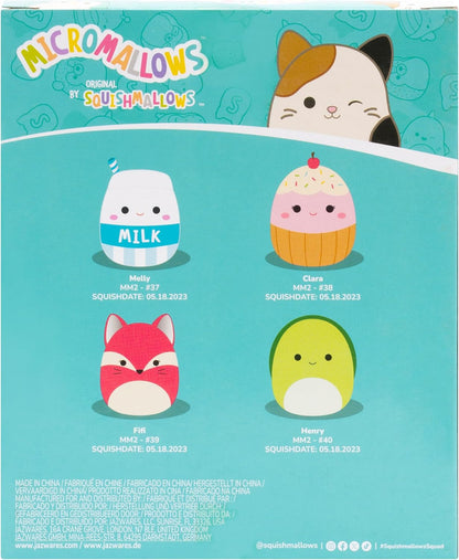 Micromallows Squishmallows Pacote de 4 – Clara Cupcake, Fifi Fox, Henry Turtle, Melly Milk Carton, Multicor