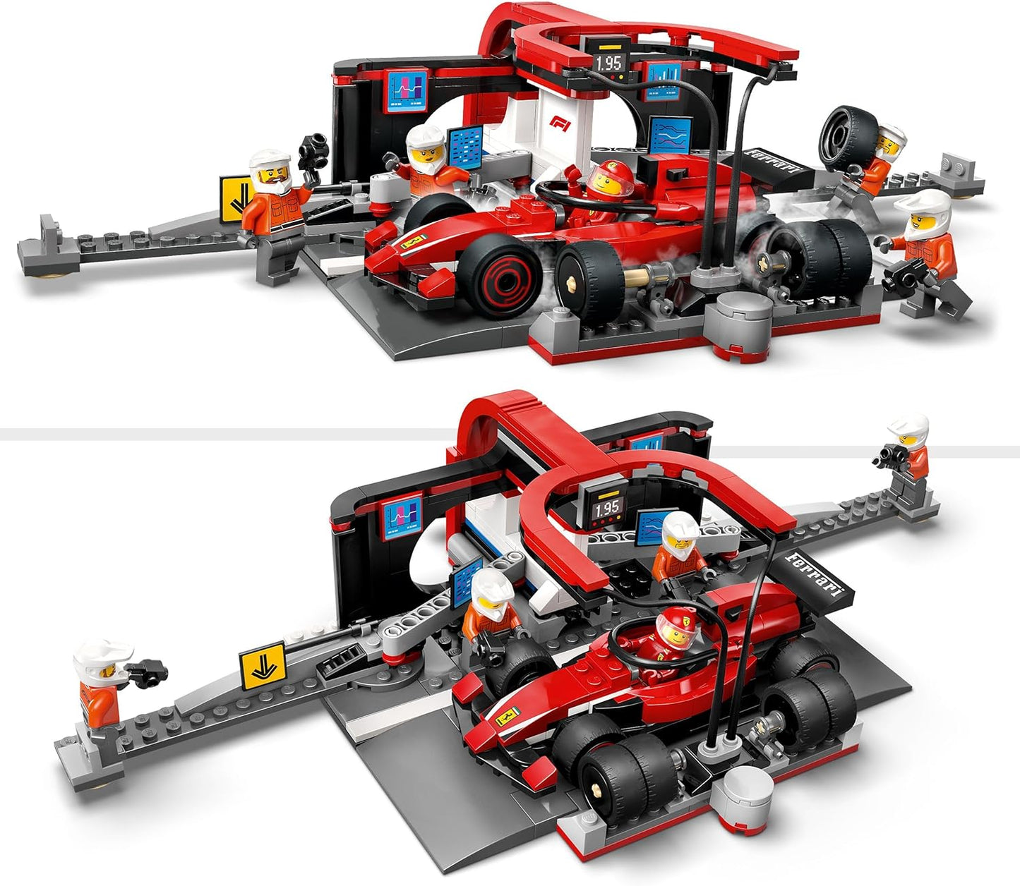 LEGO City F1 Pit Stop e Pit Crew com Ferrari Car Toy - Conjunto de Fórmula 1 incl. uma minifigura de motorista, 4 mecânicos, pneus sobressalentes e armas de roda - brinquedos de construção para meninos e meninas com mais de 6 anos
