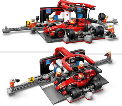 LEGO City F1 Pit Stop e Pit Crew com Ferrari Car Toy - Conjunto de Fórmula 1 incl. uma minifigura de motorista, 4 mecânicos, pneus sobressalentes e armas de roda - brinquedos de construção para meninos e meninas com mais de 6 anos