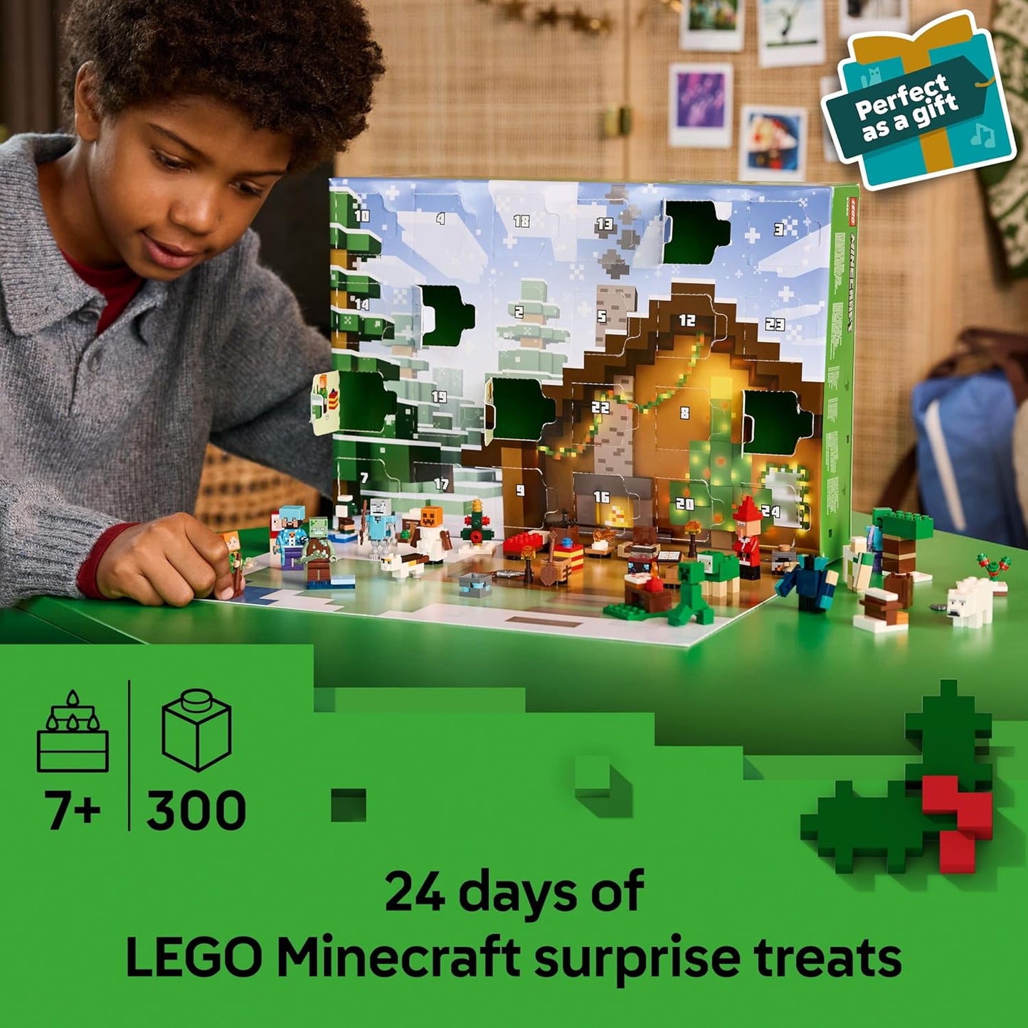 Calendário do Advento LEGO Minecraft 2025 para meninos e meninas a partir de 7 anos - Brinquedo de contagem regressiva para o Natal com 24 surpresas, incluindo minifiguras e mini construções - Presente para gamers - 21280