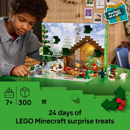 Calendário do Advento LEGO Minecraft 2025 para meninos e meninas a partir de 7 anos - Brinquedo de contagem regressiva para o Natal com 24 surpresas, incluindo minifiguras e mini construções - Presente para gamers - 21280