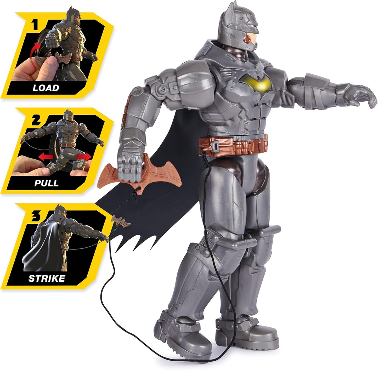 BATMAN DC Comics, Battle Strike Batman Figura de ação de 12 polegadas, mais de 20 frases e sons, brinquedos colecionáveis para crianças para meninos e meninas de 3 anos ou mais