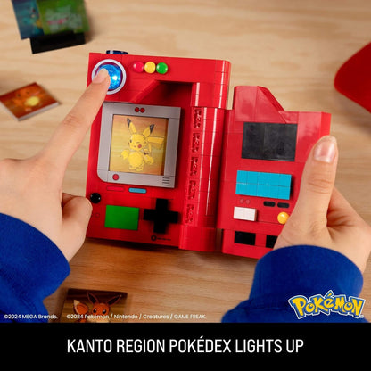 MEGA Conjunto de brinquedos de construção Pokémon, Pokédex da região de Kanto com 322 peças, luz e 5 cartas lenticulares, para crianças ou adultos colecionáveis, HYM37