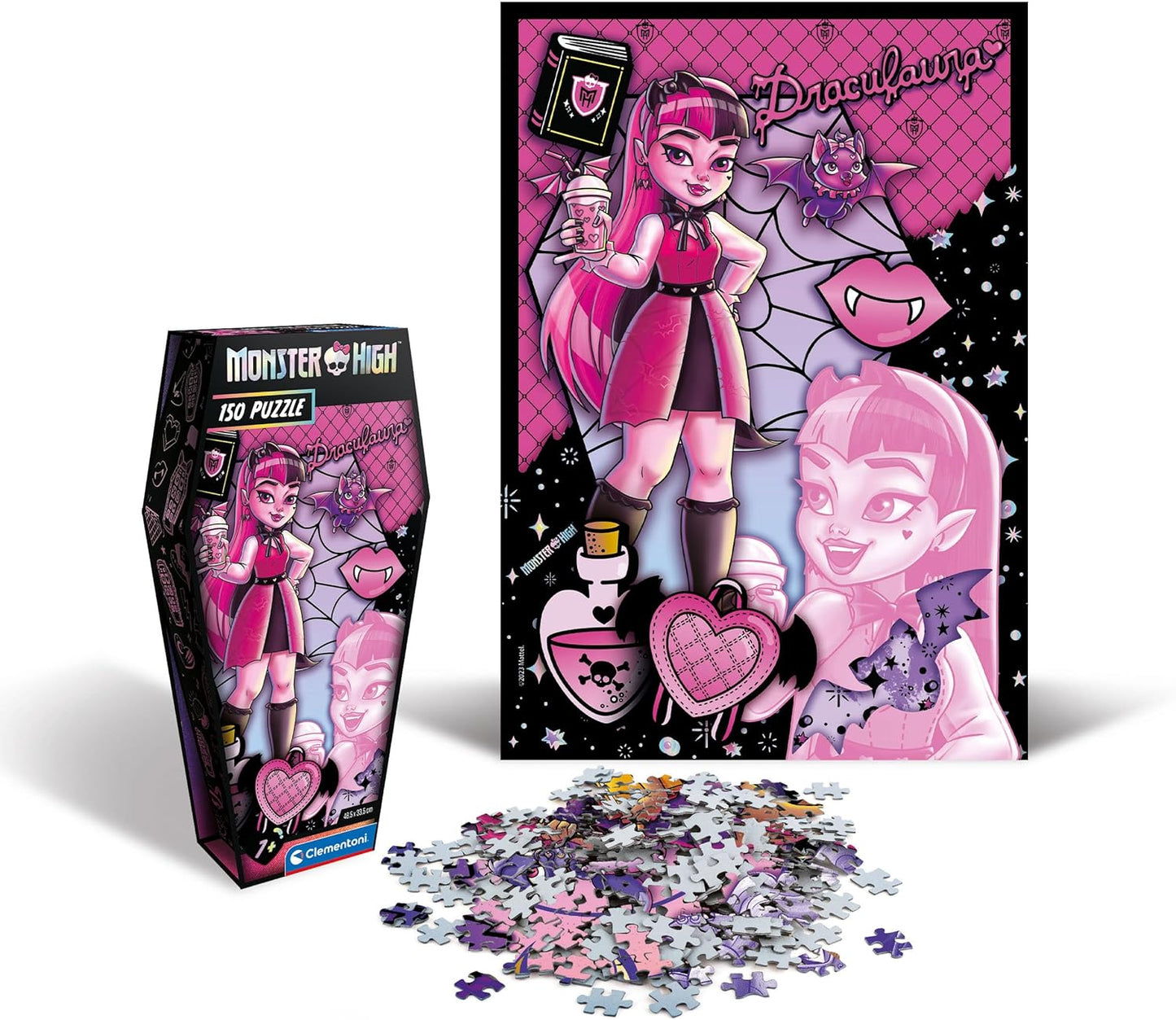 Clementoni 28184 Monster High Draculaura-150 Piezas, Rompecabezas Niños 7 Años, Puzzle de Dibujos Animados, Hecho en Italia, Rosa