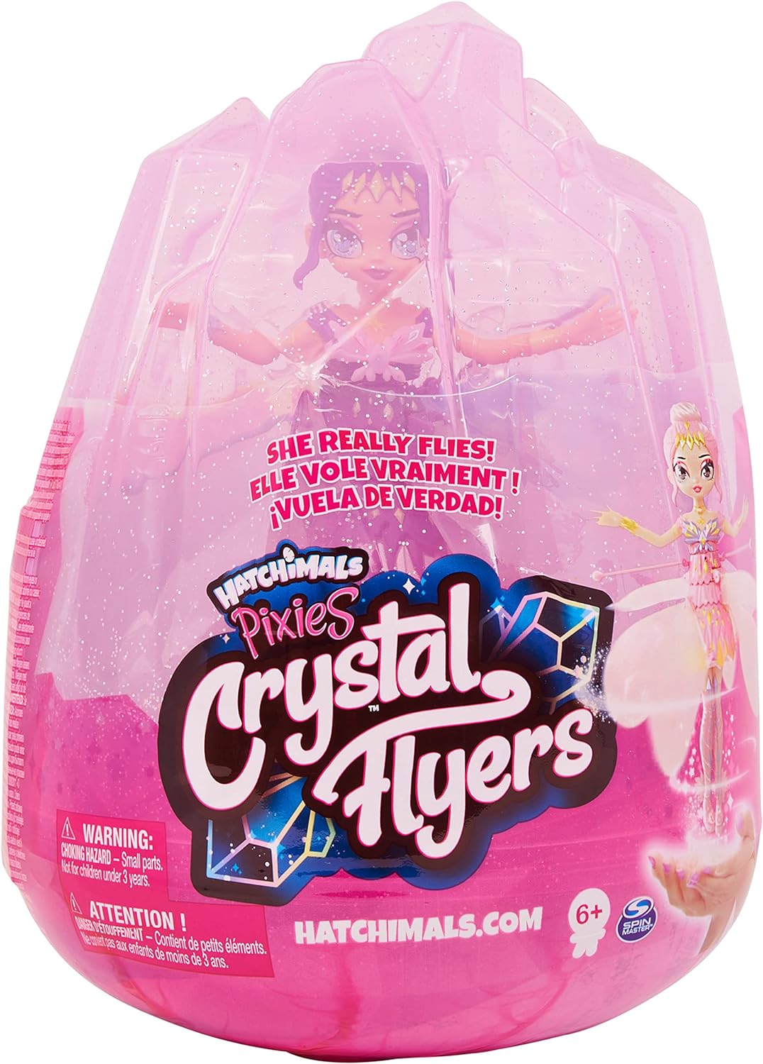 HATCHIMALS Pixies, Flyers de Cristal Pixie Voador Mágico Roxo com Luzes Asas Brilhantes e Estojo de Ovo de Cristal Drone de Brinquedo para Crianças de 6 anos ou mais