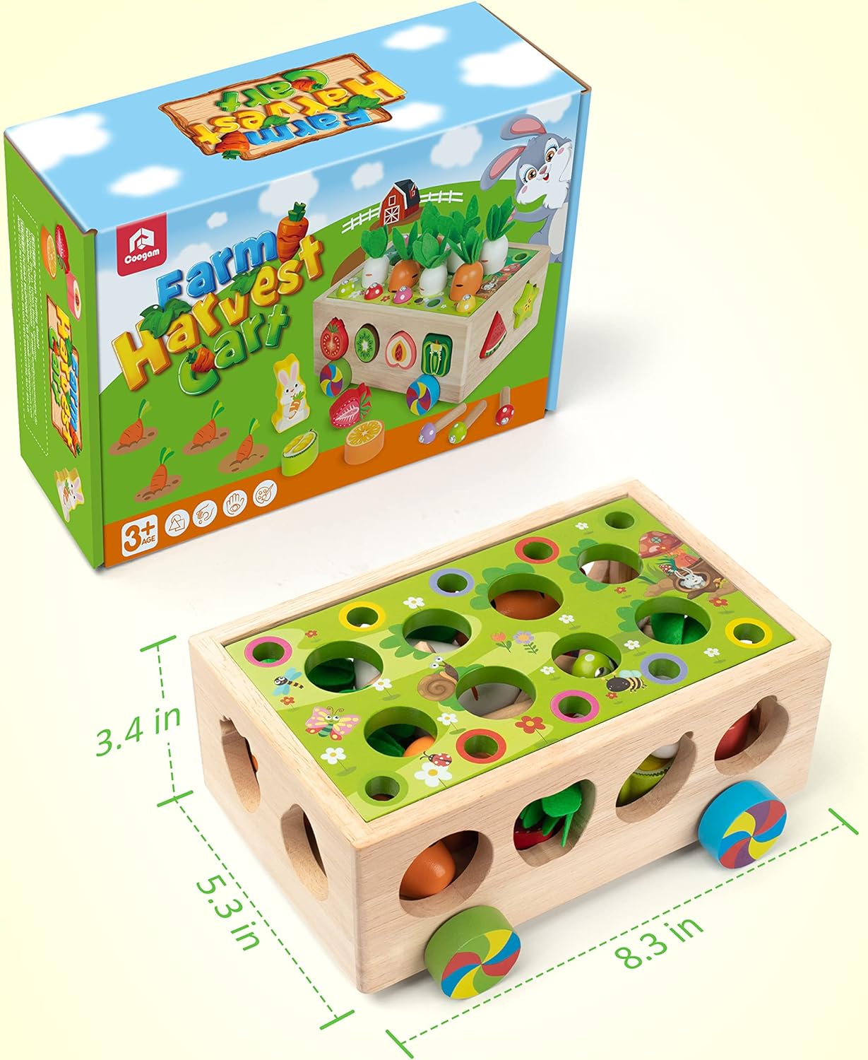 Brinquedos Montessori infantis para meninos e meninas de 2,3 anos,  brinquedos educativos de forma de madeira com legumes & blocos de animais  de fazenda, jogo de habilidades motoras finas, presente ideal para
