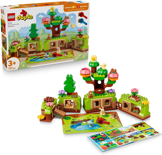 LEGO DUPLO Floresta da Descoberta com Animais Selvagens - Brinquedo Educativo para Crianças - Conjunto Montessori com Figuras de Animais, Árvores e Tapete de Atividades - Presente para Meninas e Meninos a partir