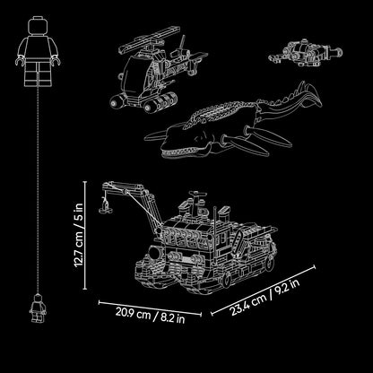 LEGO Brinquedo Jurassic World Ataque do Mosassauro ao Barco – Navio de Carga, Figura de Dinossauro, Helicóptero e 3 Minifiguras – Presente de Aniversário para Meninos e Meninas a partir de 7 Anos e Fãs do Filme – 77983