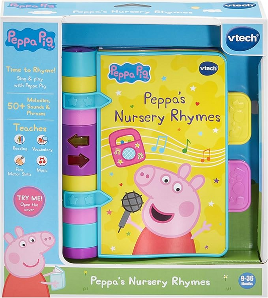 VTech Peppa Pig: rimas infantis da Peppa, livro oficial da Peppa Pig com canções infantis, páginas limpas, luzes, músicas e efeitos sonoros, brinquedo interativo para bebês de 9, 12, 18+ meses, versão em inglês