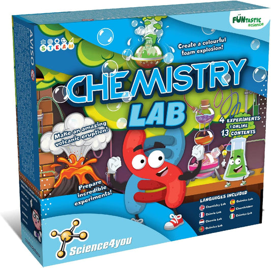 Science4you Chemistry Lab - Conjunto de química Kit de ciências para crianças de 7, 8, 9 e 10 anos ou mais Crie reações químicas seguras e divertidas, Science4you Chemistry 600 Versão em espanhol Sem tamanho