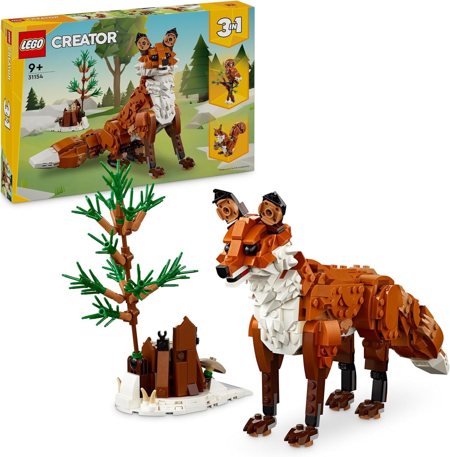 LEGO Criador de animais da floresta 3 em 1: brinquedo de raposa vermelha para figura de coruja para modelo de esquilo, brinquedos de animais da floresta para crianças, meninas e meninos de mais de 9 anos, faz uma decoração divertida de quarto,