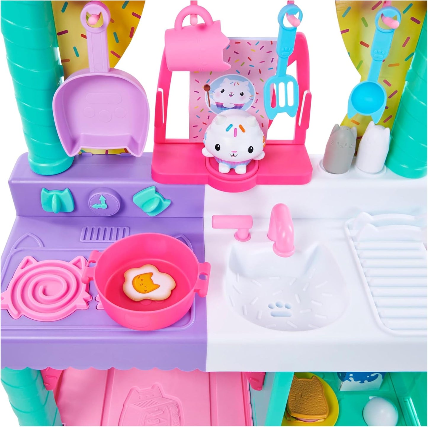 Gabby’s Dollhouse, Cozinha de Brinquedo Cakey para Crianças com Acessórios de Cozinha, Comidinhas de Brinquedo, Sons, Música e Brinquedos para Meninas e Meninos a partir de 3 Anos