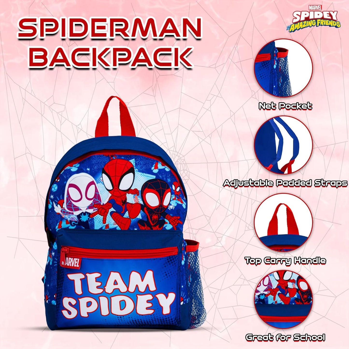 Conjunto Escolar Marvel Homem-Aranha e Seus Incríveis Amigos com Mochila (4 peças) | Inclui Mochila, Lancheira, Garrafa de Água e Estojo | Itens Essenciais para a Volta às Aulas | Bolso Canguru e Bolso Lateral em Tela