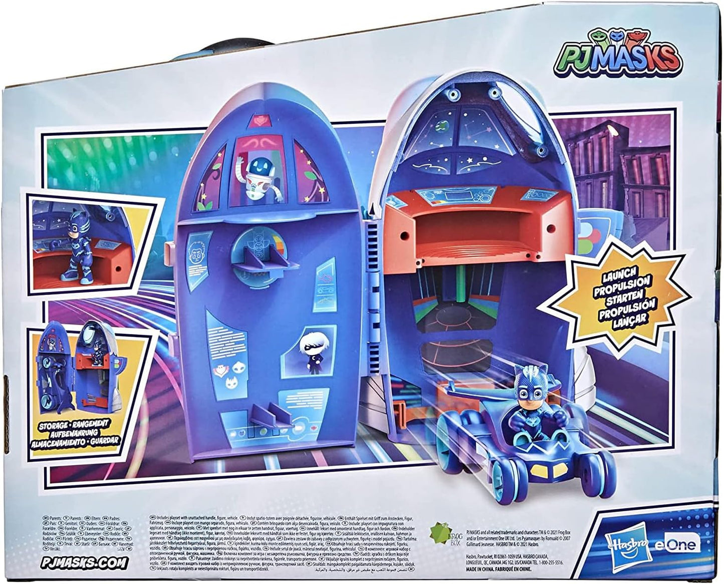 PJ Masks Brinquedo  2 em 1: Quartel-General e Foguete – Conjunto Pré-Escolar com Boneco de Ação e Veículo para Crianças a Partir de 3 Anos