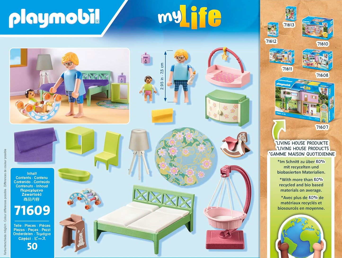 Playmobil 71609 myLife: Quarto de dormir com cantinho para brincar para bebês e duas figuras, feito com mais de 80% de materiais reciclados e de base biológica, conjuntos de jogos detalhados adequados para crianças a partir de 4 anos