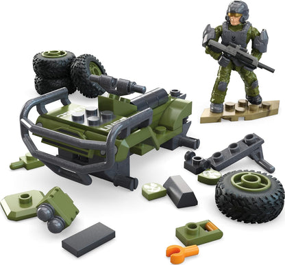Mega Conjunto de brinquedos de construção Halo The Series ATV, veículo FLEETCOM Mongoose com 79 peças, 1 figura de articulação articulável, verde, crianças ou adultos
