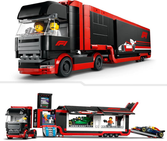 LEGO 60445 Caminhão City F1 com carros RB20 e AMR24 F1 - Brinquedo transportador de carro para equipes de Fórmula 1 RB e Aston Martin - Incl. 2 pilotos e simulador de corrida - presentes para meninos e meninas com mais de 8 anos