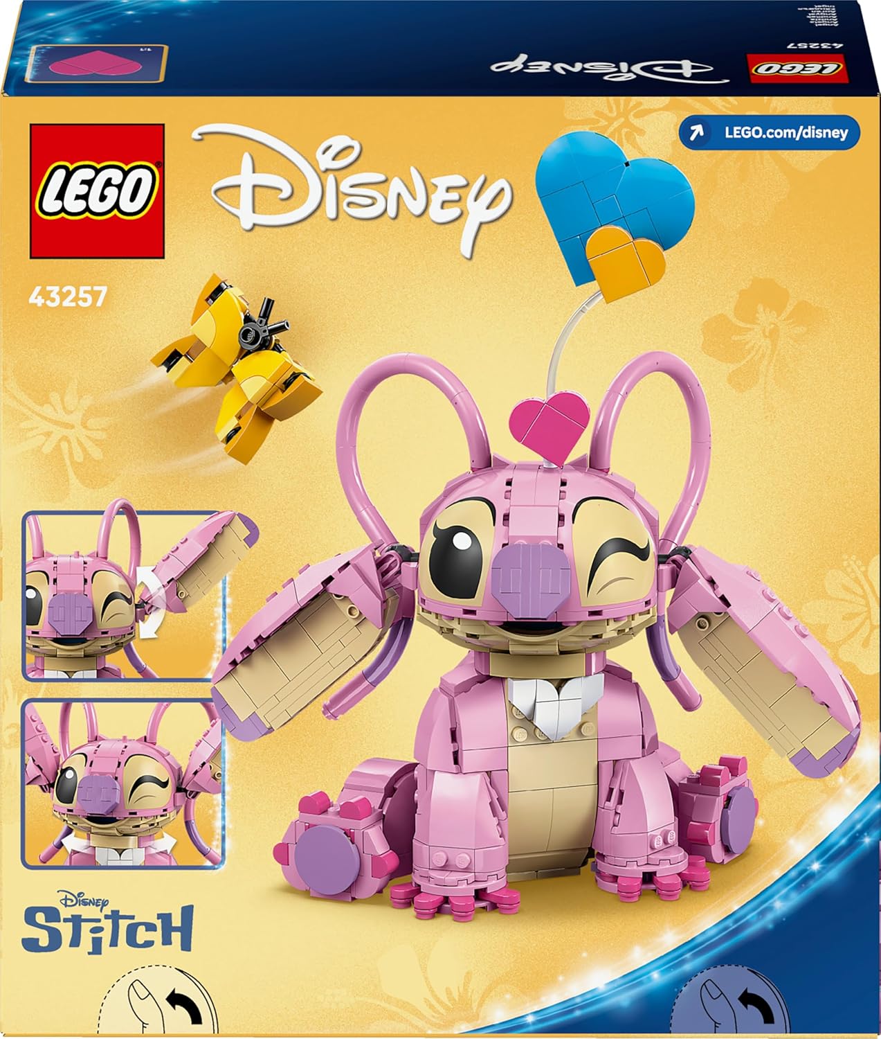LEGO | Disney Angel - Brinquedo de Construção Lilo & Stitch - Figura de Exibição Construída com Peças, 3 Balões de Coração e uma Borboleta - Presente para Meninas e Meninos a partir de 9 Anos e Fãs Adultos - 43257