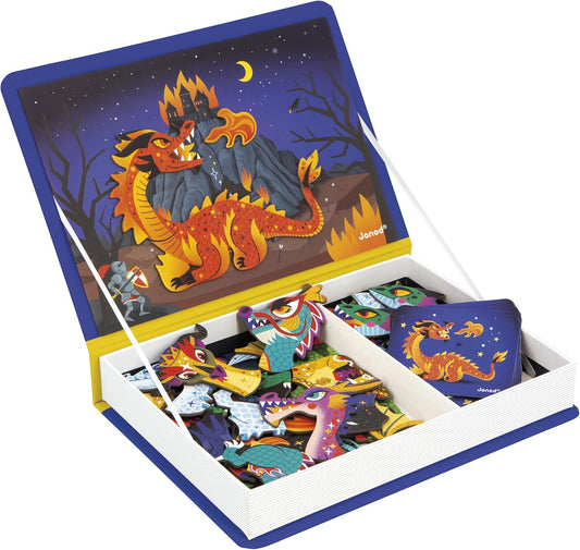 Janod - Magnéti'Book Dragões - Jogo Magnético Educativo 53 Ímãs + 10 Modelos - Brinquedo Infantil de Papelão FSC - Desenvolve Destreza e Imaginação - A partir de 3 Anos - J02527