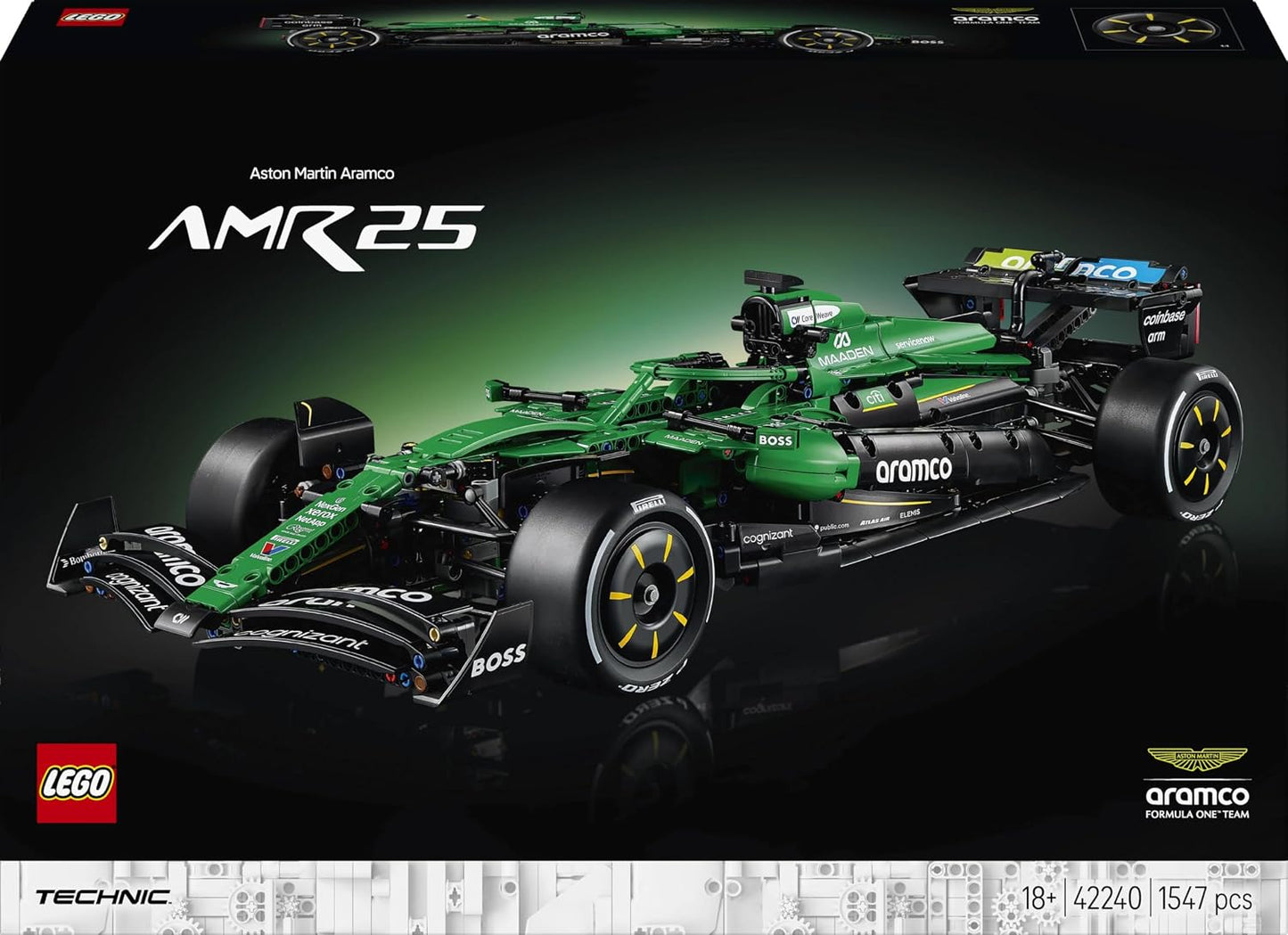 LEGO Kit de Modelo Technic Aston Martin Aramco AMR25 F1 para Adultos – Conjunto Colecionável de Fórmula 1 com Motor V6, DRS e Suspensão Push-Rod – Ideia de Presente para Fãs de Corridas e Automobilismo – 42240