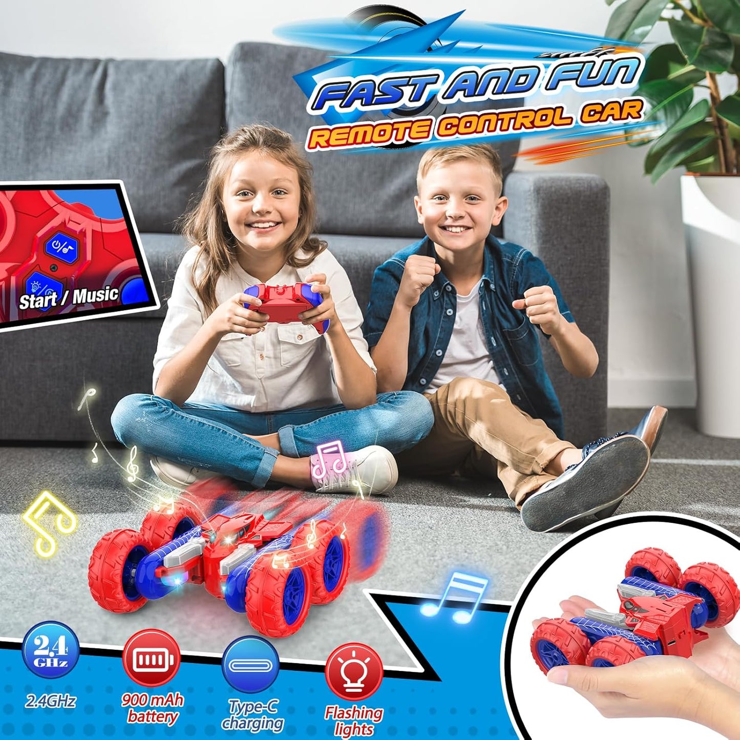 Dreamlandia Carrinhos de Controle Remoto para Crianças, Carro Aranha RC com Giro de 360°, Presente de Aniversário para Meninos de 4 a 10 Anos, Brinquedos do Homem-Aranha e Seus Incríveis Amigos