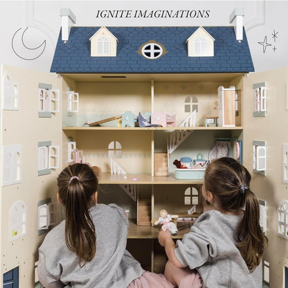 Le Toy Van - Salão da Cerejeira Grande Casa de Bonecas de Madeira | Conjunto de jogos de casa de bonecas de madeira de 4 andares - adequado para maiores de 3 anos