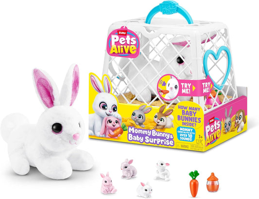 Pets Alive Mommy Bunny & Baby Surprise da ZURU, brinquedo surpresa eletrônico robótico realista de pelúcia macia para crianças.