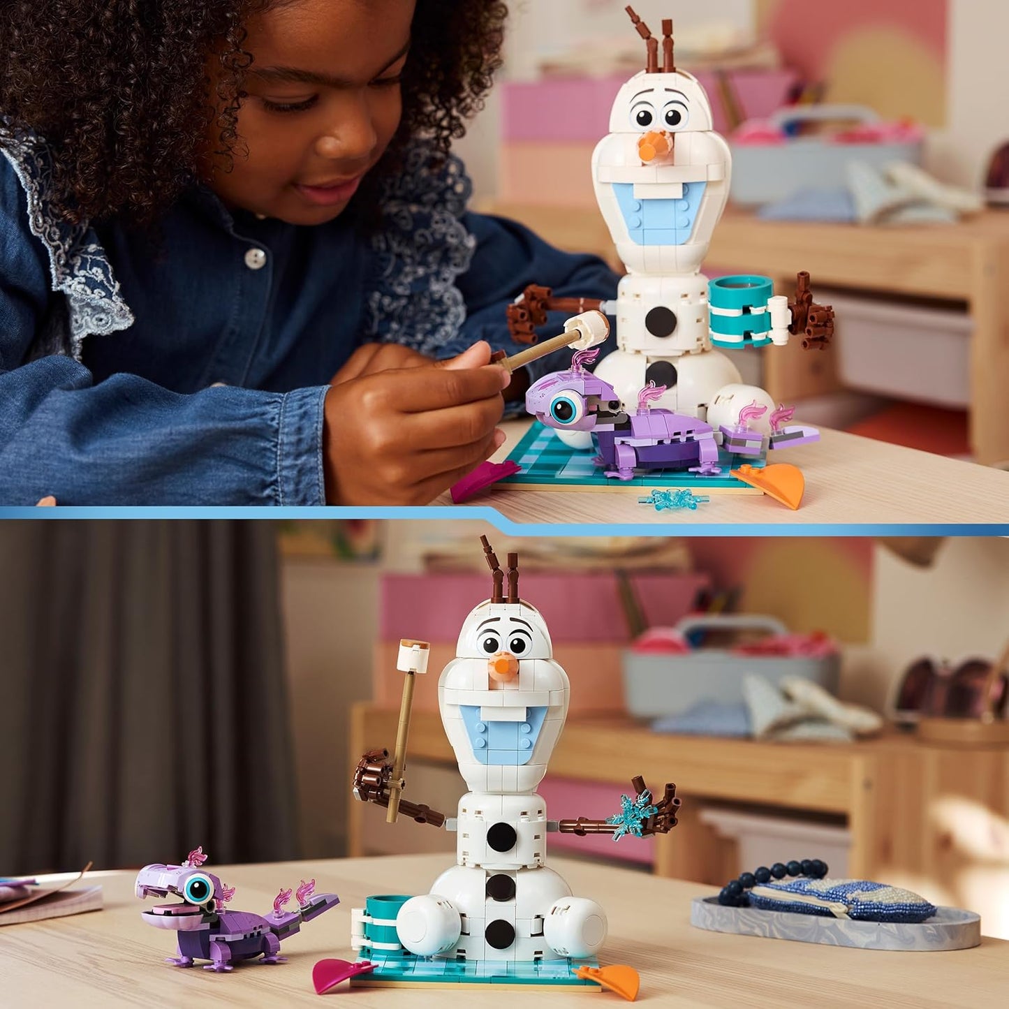 LEGO | Disney Frozen: Brinquedo Divertido de Piquenique do Olaf e da Bruni - Boneco de Neve com Manta de Piquenique e Acessórios - Decoração DIY para Quarto - Presente para Meninas e Fãs a partir de 7 Anos - 43287