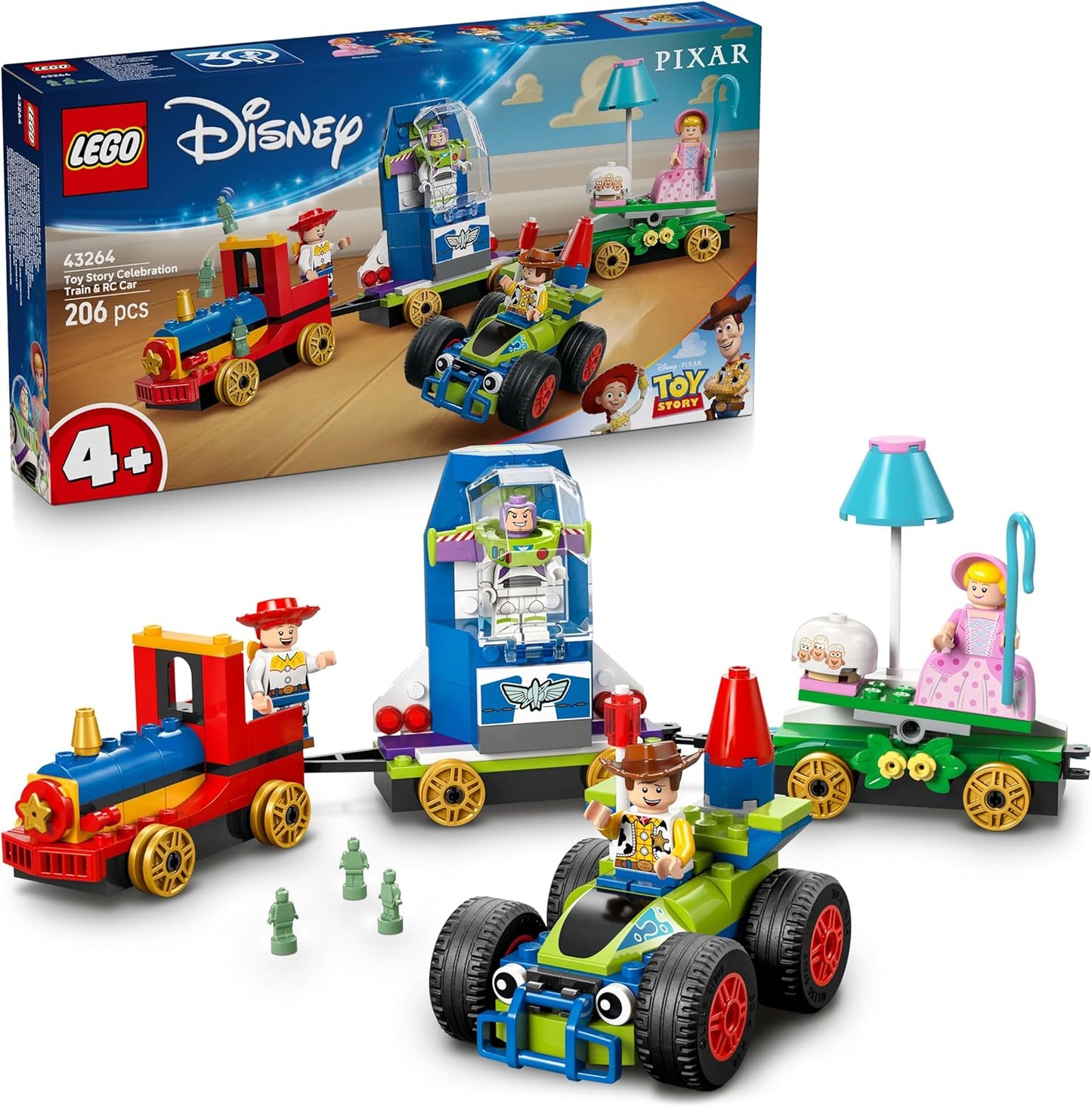 LEGO ǀ Disney e Pixar Toy Story Celebration Trem e Carro RC Conjunto de Construção de Brinquedo com Minifiguras Woody, Buzz Lightyear, Jessie e Bo Peep - Presente de Aniversário para Meninos e Meninas a partir de 4 Anos - 43264