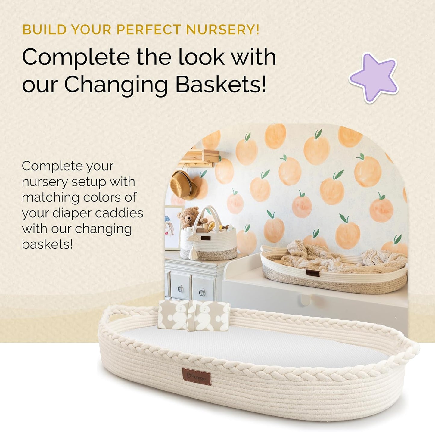 Organizador de fraldas Yunioo, carrinho de bebê, bolsa portátil para troca de fraldas, cesto de armazenamento para berçário com alças resistentes, divisórias removíveis, ideal para presentes de chá de bebê e itens essenciais para recém-nascidos