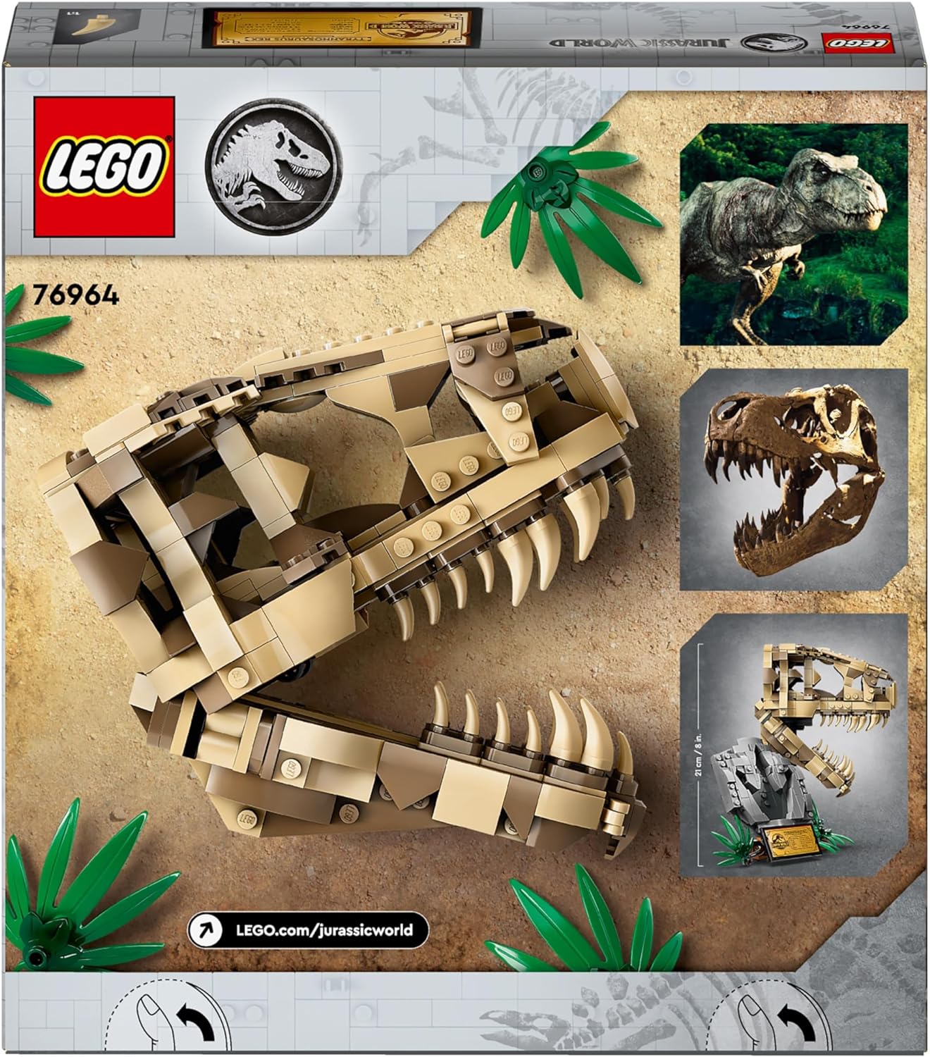 LEGO Fósseis de dinossauro Jurassic World: brinquedo de caveira T. rex para meninos, meninas e crianças de 9 anos ou mais, kit de modelo de esqueleto 3D com mandíbula de abertura