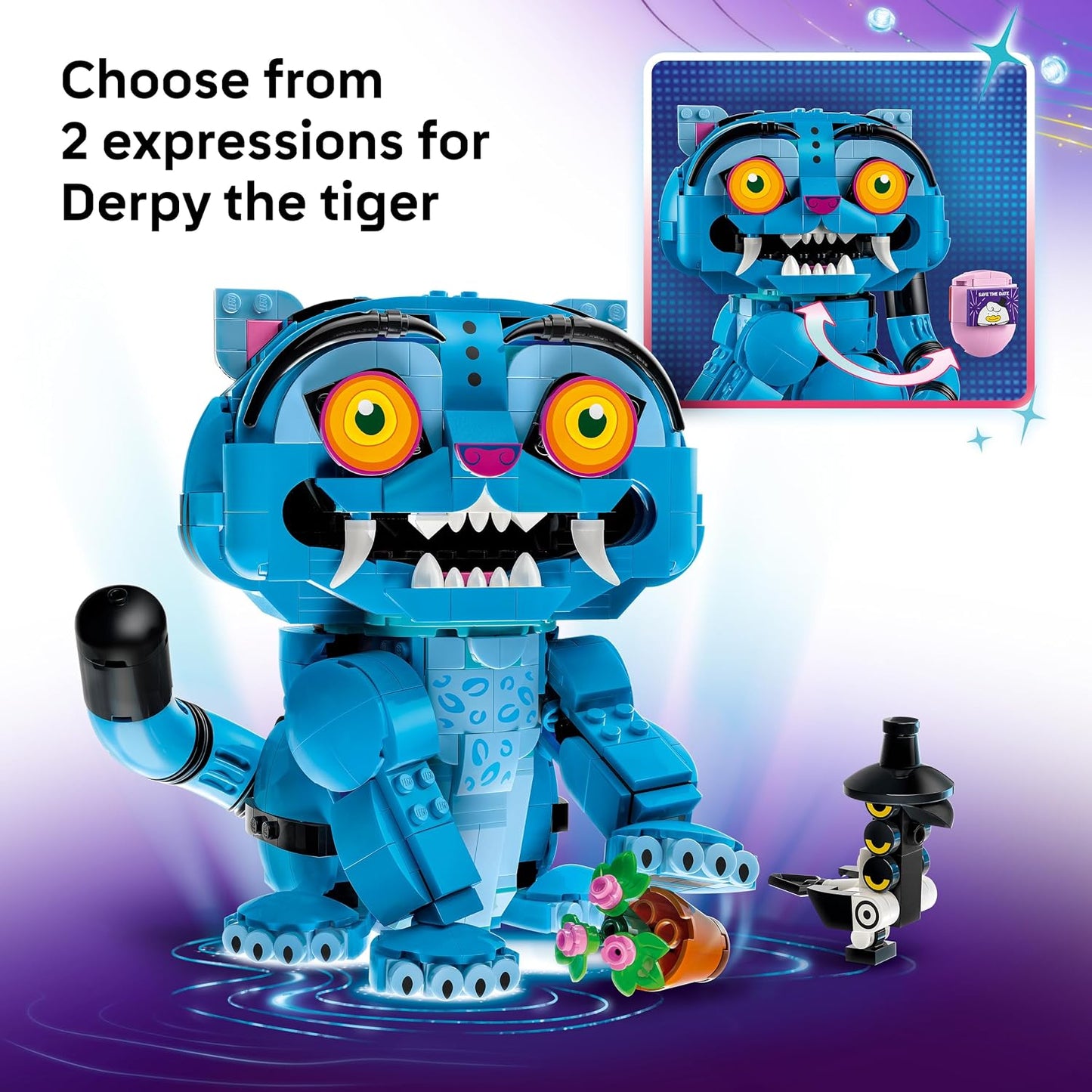 LEGO K-Pop Demon Hunters – Derpy Tiger e Sussie Bird – Brinquedo K-Pop com 2 figuras de animais e vaso de flores – Decoração para quarto infantil – Presente musical para meninas e meninos a partir de 9 anos e fãs de filmes – 72537