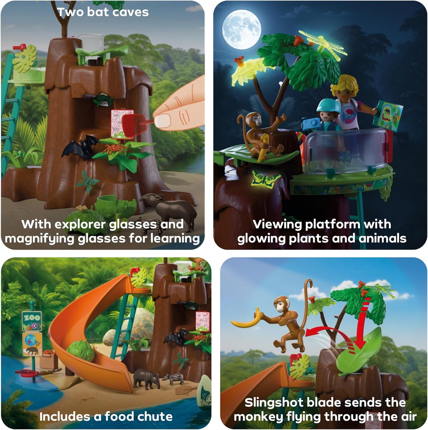 Playmobil | Animais e Amigos | Aventura na Selva do Zoológico | Grande árvore da selva com canoa e catapulta | Brinquedo infantil para crianças a partir de 4 anos | 72071