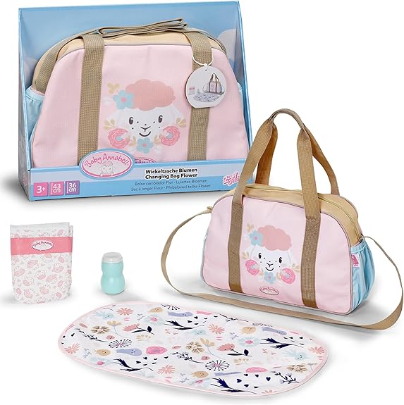 Baby Annabell Bolsa de Troca de Fraldas - Acessório para boneca, incluindo trocador, frasco de loção de brinquedo e fralda - Embalagem 100% livre de plástico - Serve em bonecas de 36 cm e 43 cm - Indicado para crianças a partir de 3 anos