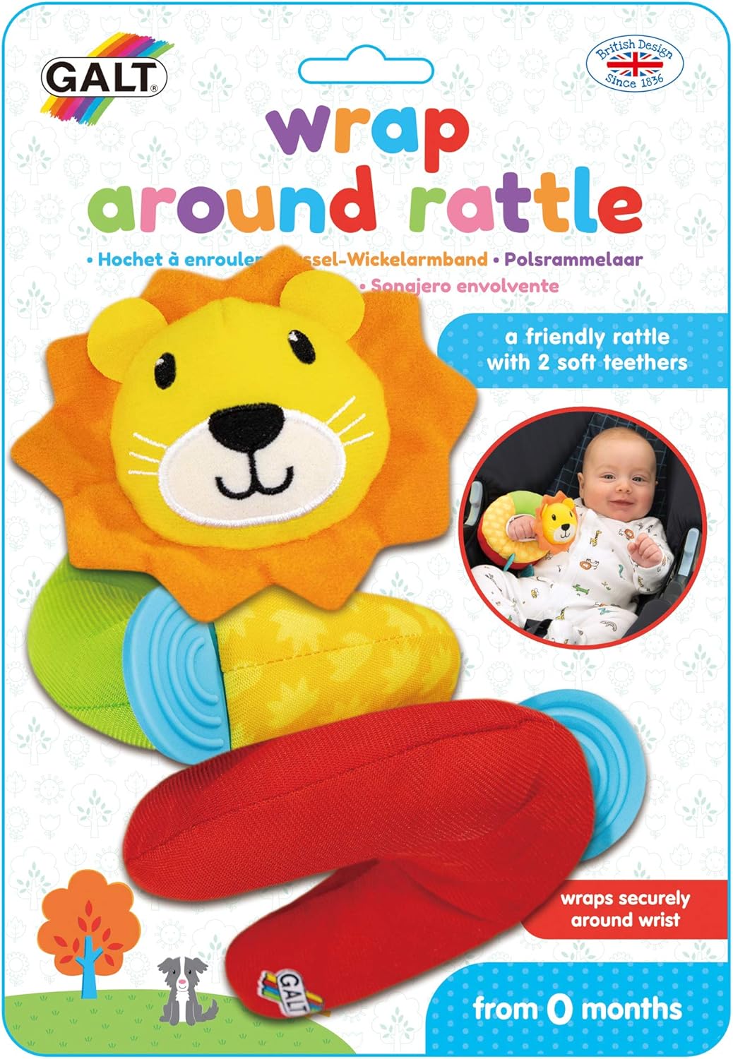 Galt Toys, chocalho envolvente, brinquedo de chocalho de pulso para bebês, a partir de 0 meses