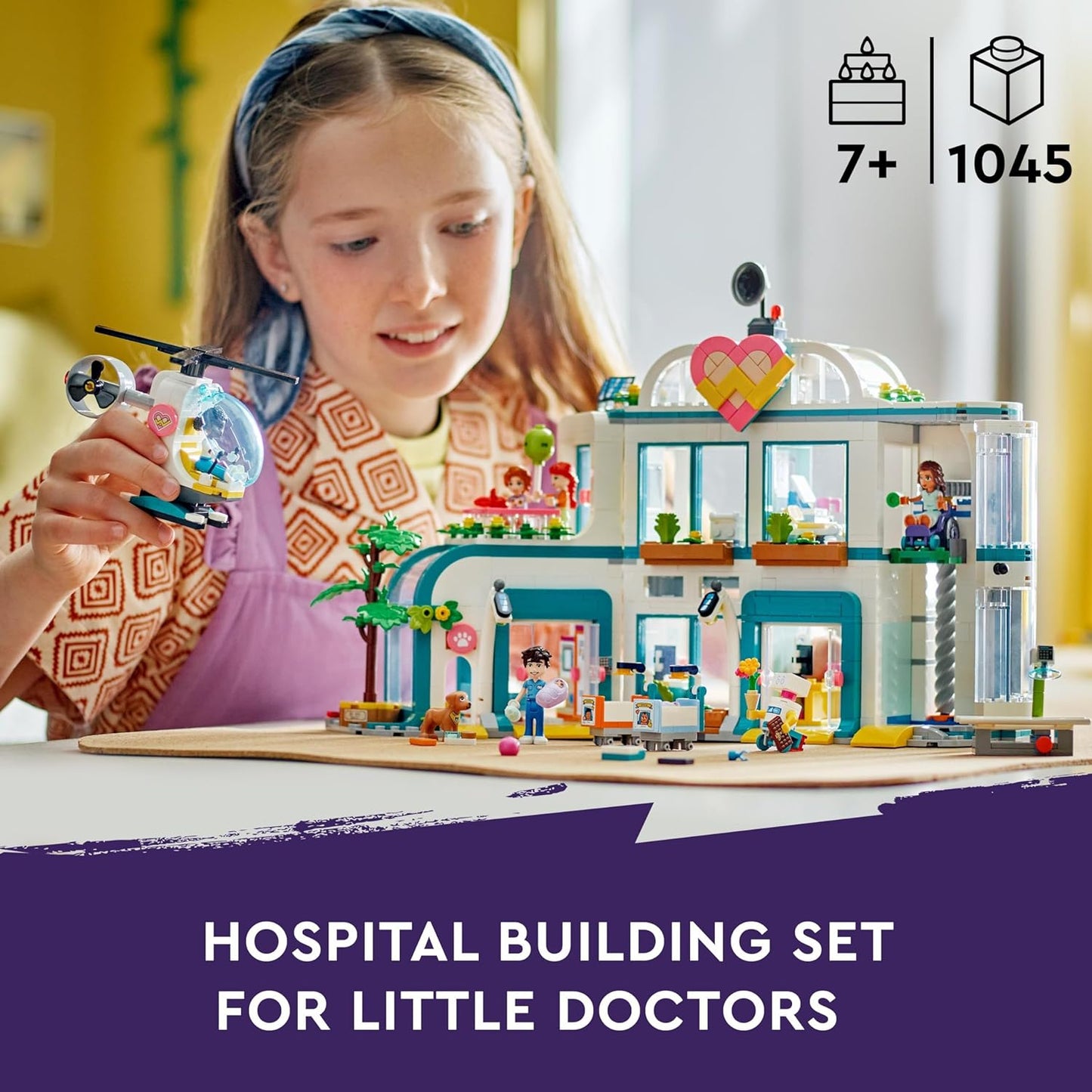 LEGO Conjunto de hospital Friends Heartlake City com brinquedo de helicóptero para meninas, meninos e crianças de 7 anos ou mais, personagens de miniboneca, incluindo outono, brinquedos de construção de dramatização de médico, ideia de presente 42621