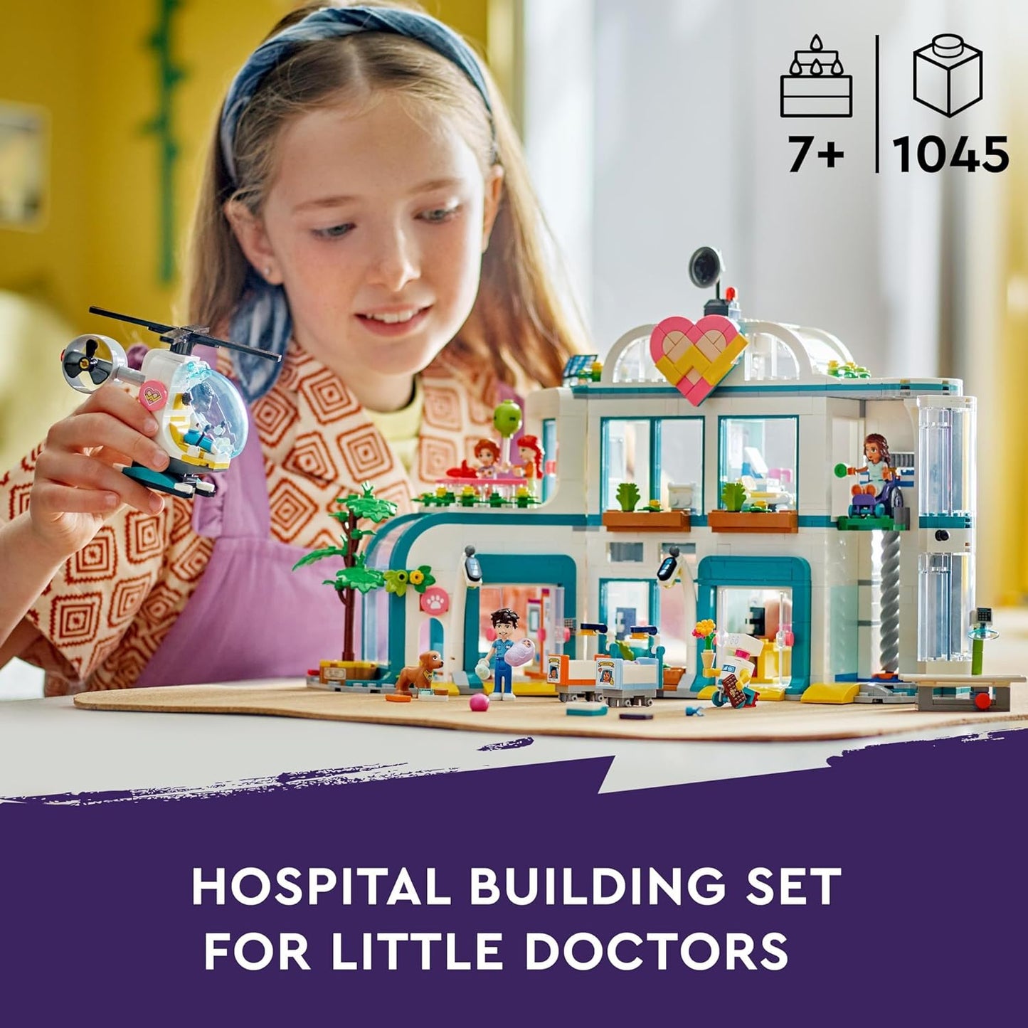 LEGO Friends Heartlake City Hospital Set con helicóptero de juguete para niñas, niños y niños a partir de 7 años, personajes de minimuñecas que incluyen Otoño, juguetes de construcción para juegos de rol de médico, idea de regalo 42621