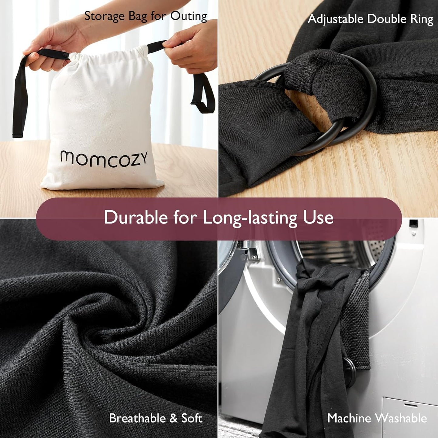 Momcozy Canguru para Bebês de 3,6 a 15 kg, Fácil de Usar, Ajustável e Ideal para Bebês Recém-Nascidos e Crianças Pequenas, Preto