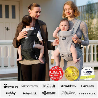 Momcozy Canguru com assento de quadril, 2 em 1 para carregar o bebê de frente para a rua, canguru destacável para uso com as mãos livres até 20 kg, canguru respirável para bebês com cintura de até 120 cm, cinza AirMesh