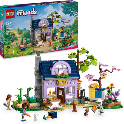 LEGO Conjunto de casa de apicultores e jardim de flores Friends, brinquedo criativo para crianças e adolescentes, com 4 minibonecas, figuras de animais de gato e coelho, além de acessórios