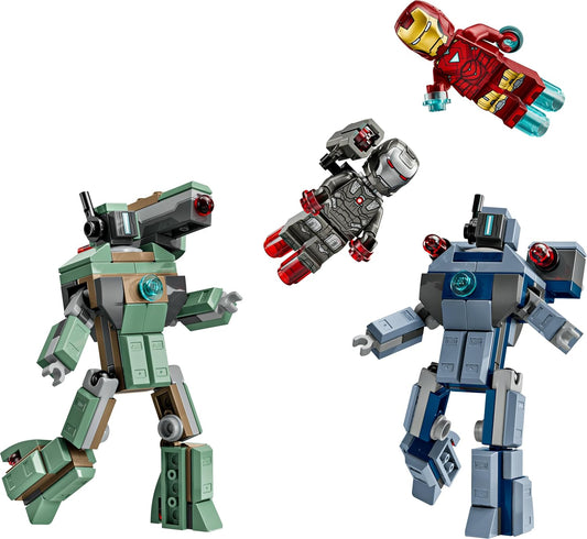 LEGO ǀ Marvel Homem de Ferro e Máquina de Combate vs. Drones Hammer - Brinquedo de Construção com 2 Minifiguras e 2 Figuras de Ação com Disparadores de Peças - Presente de Super-Herói para Meninos a partir de 7 Anos - 76320